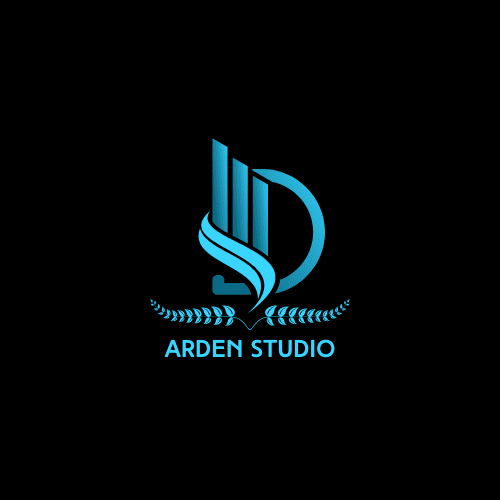Minimalist logo for Arden Studio with a dark background and light-colored text. The words 'Arden Studio' are styled in a sleek, modern font, glowing slightly or appearing in white or silver to contrast with the dark backdrop, creating a bold and professional look.